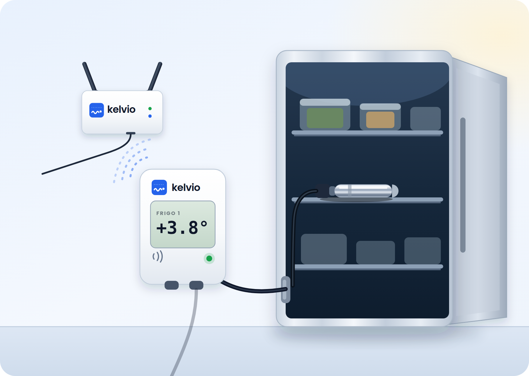 Sonda wireless di temperatura installata in una cella frigorifera professionale